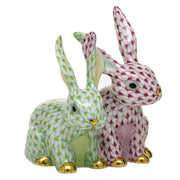Herend Twisted Bunnies Figurines Herend Raspberry (Pink) + Lime Green 