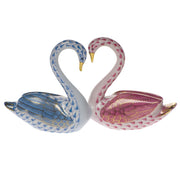 Herend Kissing Swans Figurines Herend Blue + Raspberry (Pink) 
