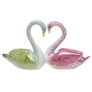 Herend Kissing Swans Figurines Herend Lime Green + Raspberry (Pink) 