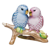 Herend Love Birds On Branch Figurines Herend Blue + Raspberry (Pink) 