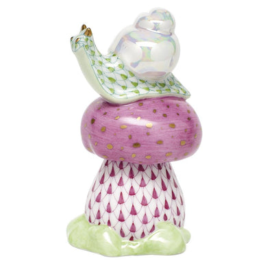 Herend Snail On Mushroom Figurines Herend Lime + Pink 