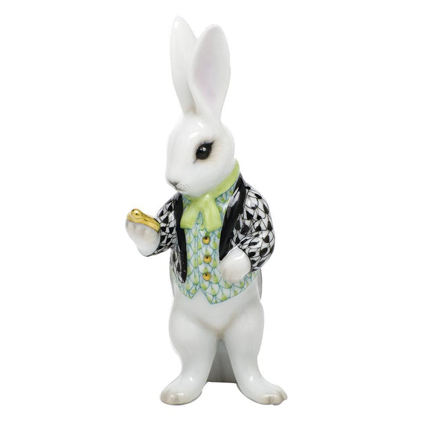 Herend White Rabbit Figurines Herend Black + Lime 