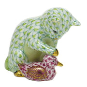 Herend Kitten And Duckling Figurines Herend Key Lime & Raspberry (Pink) 