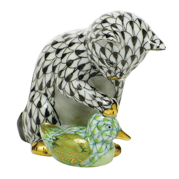 Herend Kitten And Duckling Figurines Herend Black & Key Lime 
