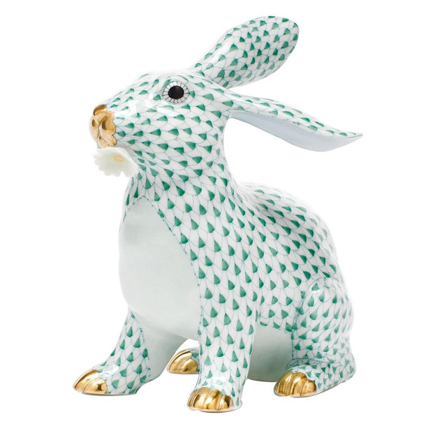 Herend Bunny W/Daisy Figurines Herend Green 