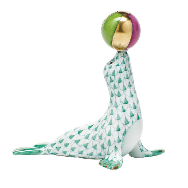 Herend Sea Lion W/Ball Figurines Herend Green 