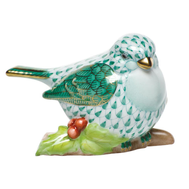 Herend Little Bird On Holly Figurines Herend Green 