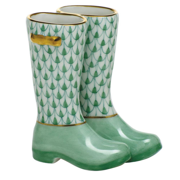 Herend Pair Of Rain Boots Figurines Herend Green 