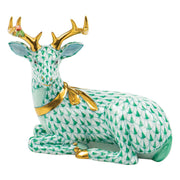 Herend Lying Christmas Deer Figurines Herend Green 