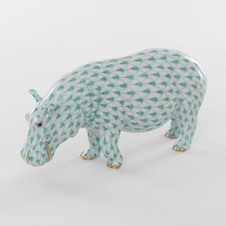 Herend Medium Hippopotamus Figurines Herend Green 