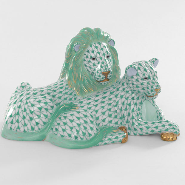 Herend Lion And Lioness Figurines Herend Green 