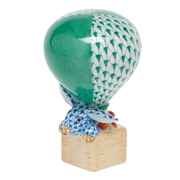 Herend Hot Air Balloon Bunny Figurines Herend Green + Blue 