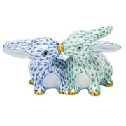 Herend Kissing Bunnies Figurines Herend Green + Blue 