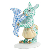 Herend Mother Bunny With Child Figurines Herend Green + Blue 