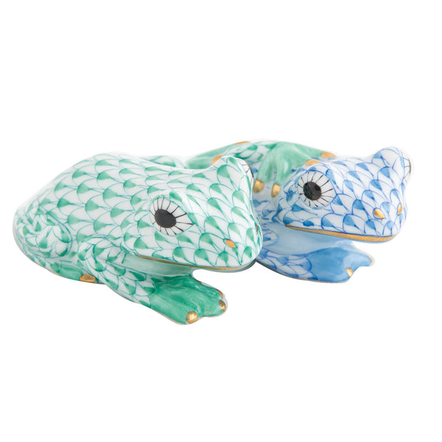 Herend Pair Of Frogs Figurines Herend Green + Blue 