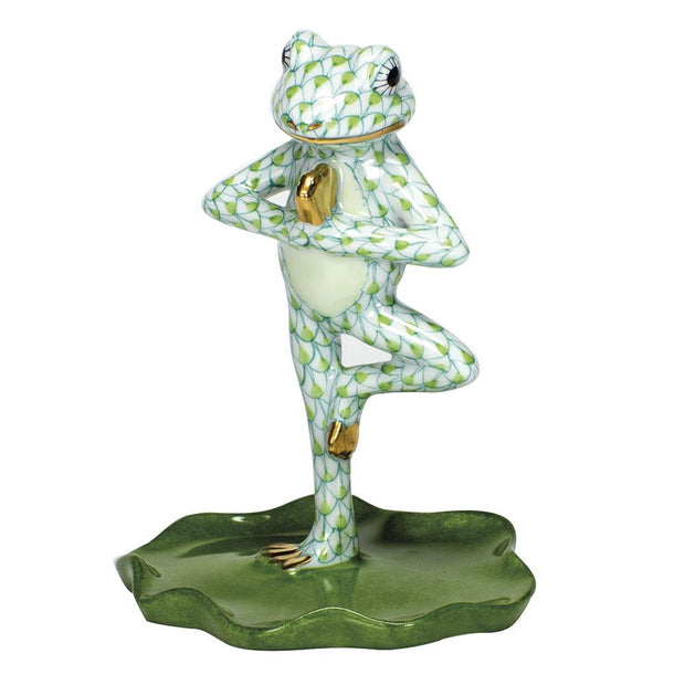 Herend Yoga Frog In Tree Pose Figurines Herend Lime Green 