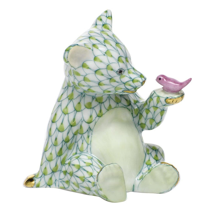 Herend Bear W/Bird Figurines Herend Lime Green 
