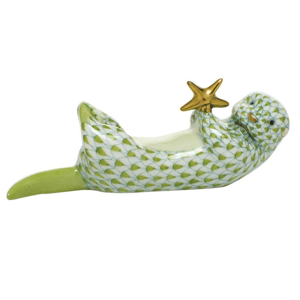 Herend Sea Otter With Starfish Figurines Herend Lime Green 