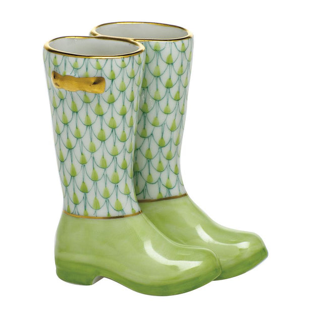 Herend Pair Of Rain Boots Figurines Herend Lime Green 