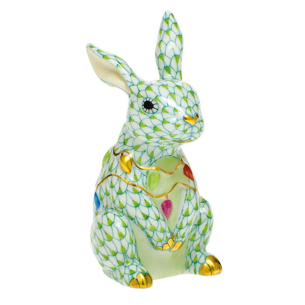 Herend Bunny With Christmas Lights Figurines Herend Lime Green 
