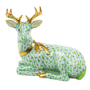 Herend Lying Christmas Deer Figurines Herend Lime Green 