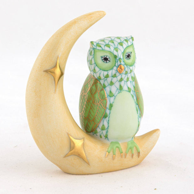 Herend Owl With Crescent Moon Figurines Herend Lime Green 