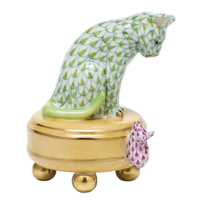 Herend Playing Cat And Mouse Figurines Herend Lime Green + Raspberry (Pink) 