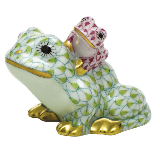 Herend Mother And Baby Frog Figurines Herend Lime Green + Raspberry (Pink) 