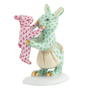 Herend Mother Bunny With Child Figurines Herend Lime Green + Raspberry (Pink) 