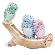 Herend Owls On Branch Figurines Herend Green + Blue + Raspberry (Pink) 