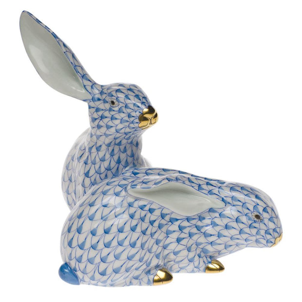 Herend Large Pair Of Rabbits Figurines Herend 