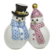 Herend Snowman Couple Figurines Herend Blue + Raspberry (Pink) 