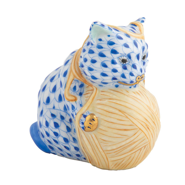 Herend Playful Kitten Figurines Herend Sapphire + Yellow 