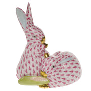 Herend Pair Of Rabbits W/Corn Figurines Herend Raspberry (Pink) 