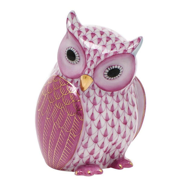 Herend Mother Owl Figurines Herend Raspberry (Pink) 