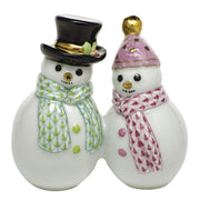 Herend Snowman Couple Figurines Herend Key Lime + Raspberry (Pink) 