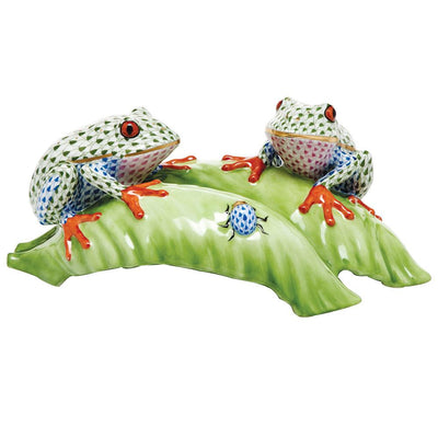 Herend Tree Frogs On Leaf - Limited Edition Figurines Herend 