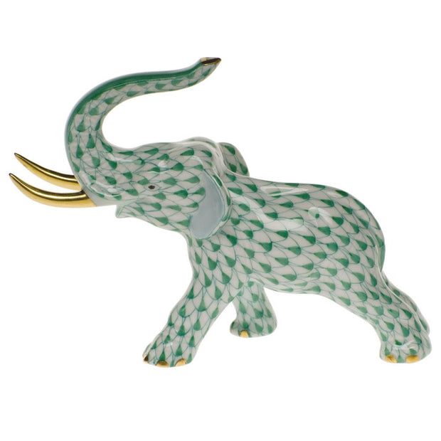 Herend Elephant W/Tusks Figurines Herend Green 