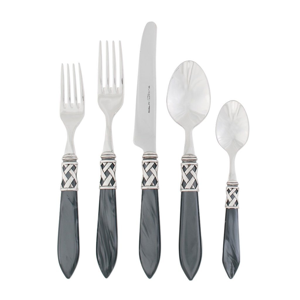 Vietri Aladdin Antique Five-Piece Place Setting Dinnerware Vietri Charcoal 