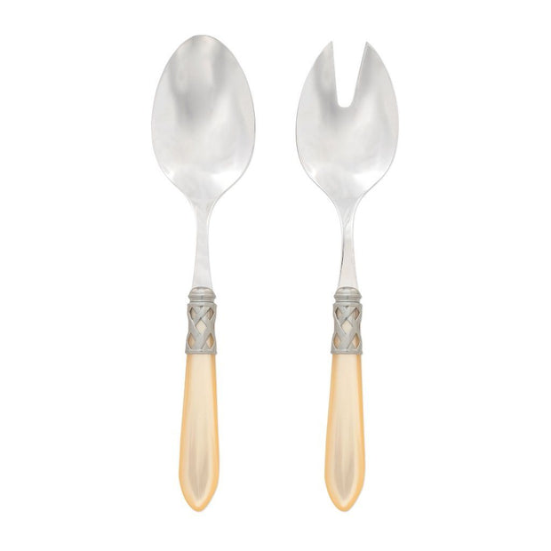 Vietri Aladdin Antique Salad Server Set Dinnerware Vietri Ivory 