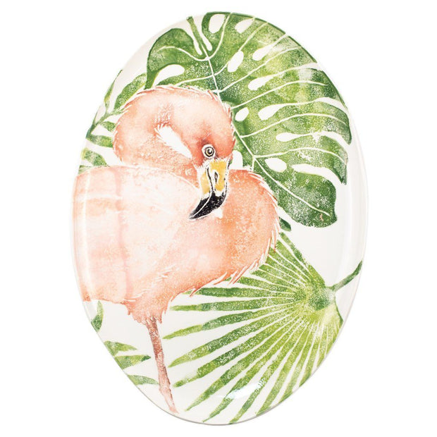 Vietri Into the Jungle Flamingo Large Oval Platter Dinnerware Vietri 