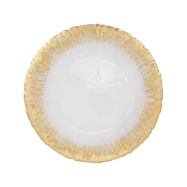 Vietri Rufolo Glass Gold Brushstroke Dinner Plate Dinnerware Vietri 